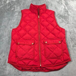 J Crew Vest Womens Large Red Quilted Down Filled Poly Excursion Preppy Puffer